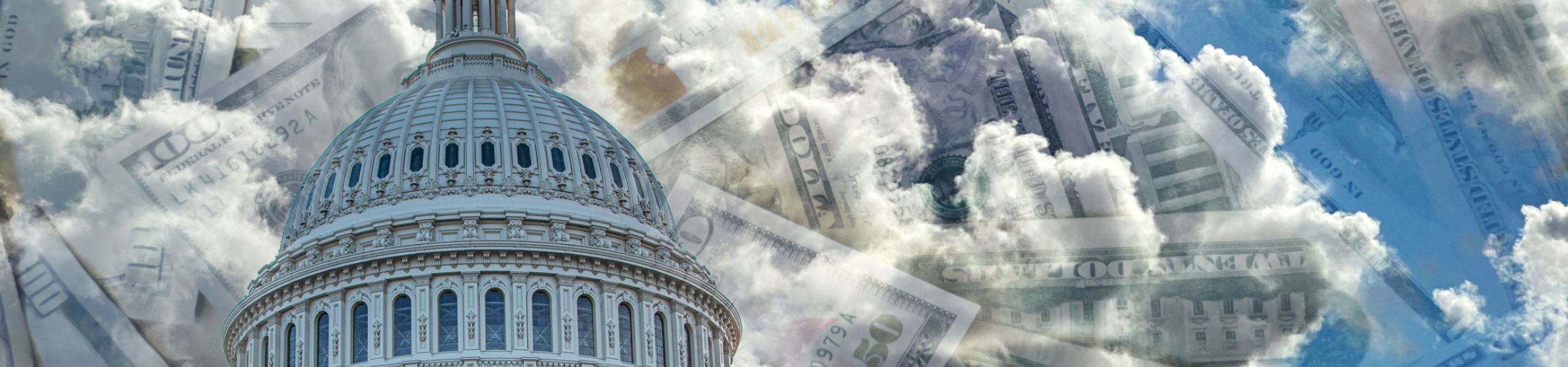 Image of the U.S. Capitol with a graphic of U.S. currency in the background